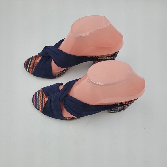 1901 Dasha Sandal Blue Leather Striped Block Heel Peep Toe Women's Size 7M - Picture 4 of 11